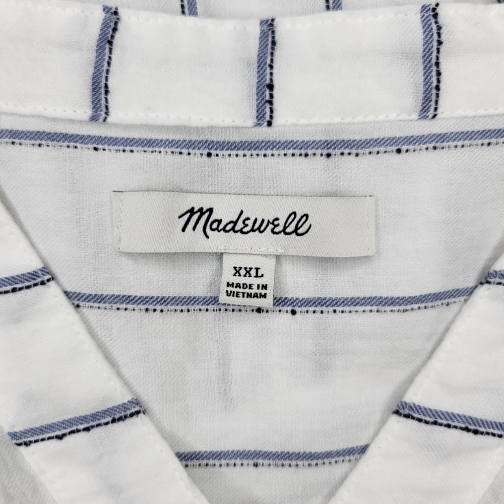 Madewell Lakeline V-Neck Short Sleeve Striped Popover Blouse XXL